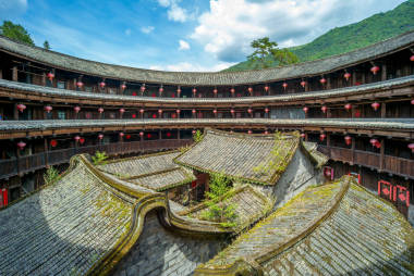 福建土樓 （客家回旋的鳥瞰圖).