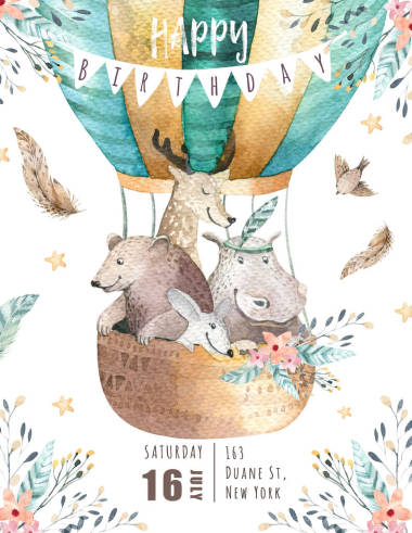 在氣球上的可愛的小動(dòng)物幼兒園