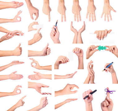 在白色背景上孤立的女人手一套