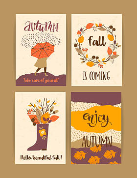 秋天的模板集。矢量设计卡、 海报、 传单、 web 和其他用户
