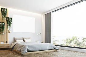 灰色和木制卧室、 海报、 侧