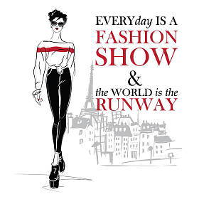 时尚女孩素描风格与时尚报价