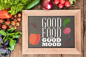 同组的新鲜蔬菜的黑板