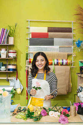 花店的花店与平板电脑照片