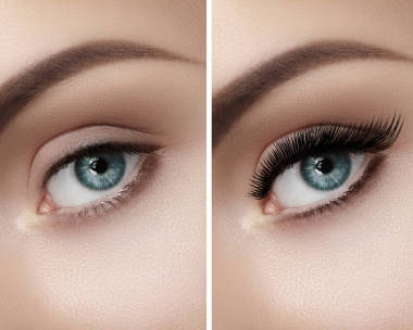 完美的造型的眉毛和部分特困長長的睫毛。宏的時(shí)尚眼睛面貌的鏡頭。之前和之后