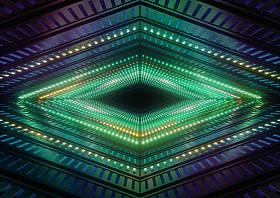 3d 渲染，霓虹灯，绿色隧道，抽象的几何背景