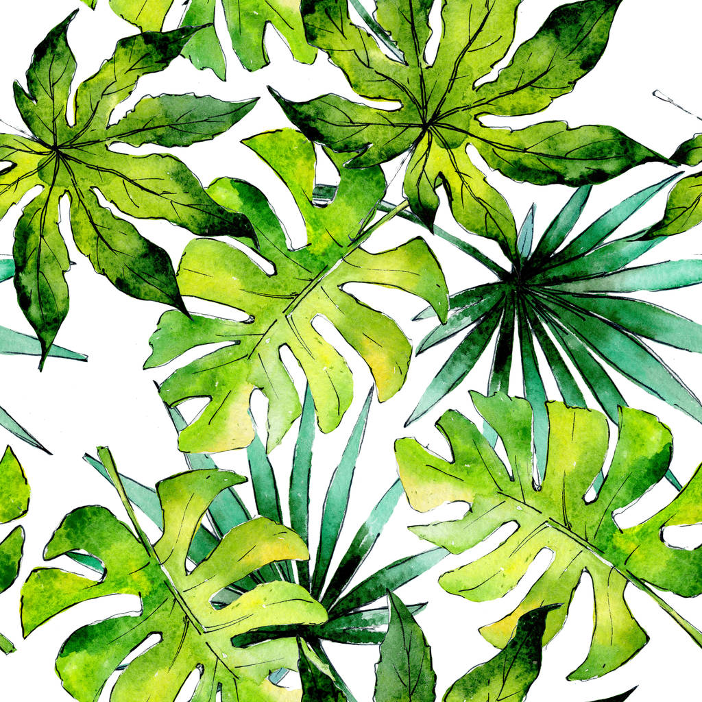 热带夏威夷叶植物模式以水彩风