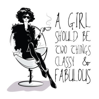 时尚女孩素描风格与时尚报价