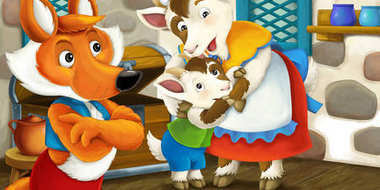 卡通狐貍和山羊在房子照片