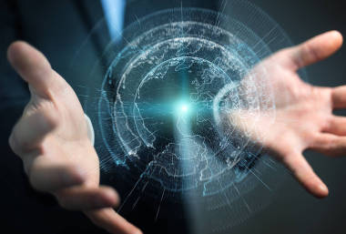 激活的商人 3d 仁德的飛行地球網絡接口