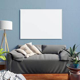 小样在内政部与茶几和沙发的海报。生活 ro