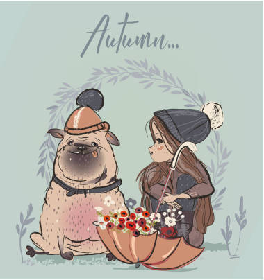 可爱的秋天女孩与狗