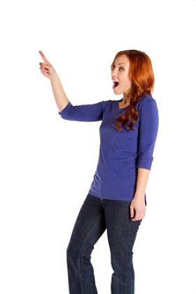 指向惊讶的女人图片