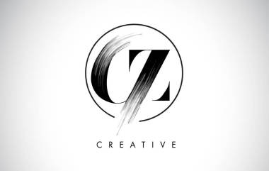 Cz 畫筆描邊字母標志設計。黑漆標志字母圖標