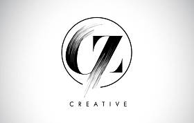 Cz 画笔描边字母标志设计。黑漆标志字母图标