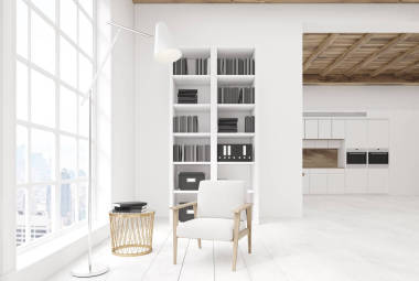 書(shū)柜的白色客廳廚房圖片