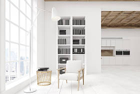 书柜的白色客厅厨房图片