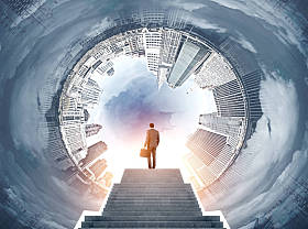 鱼眼市容全景，在上面的人图片