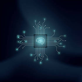 人工智能或 Ai 矢量概念与人类大脑的技术背景。机器学习、 神经网络、 编程、 未来科技概念的象