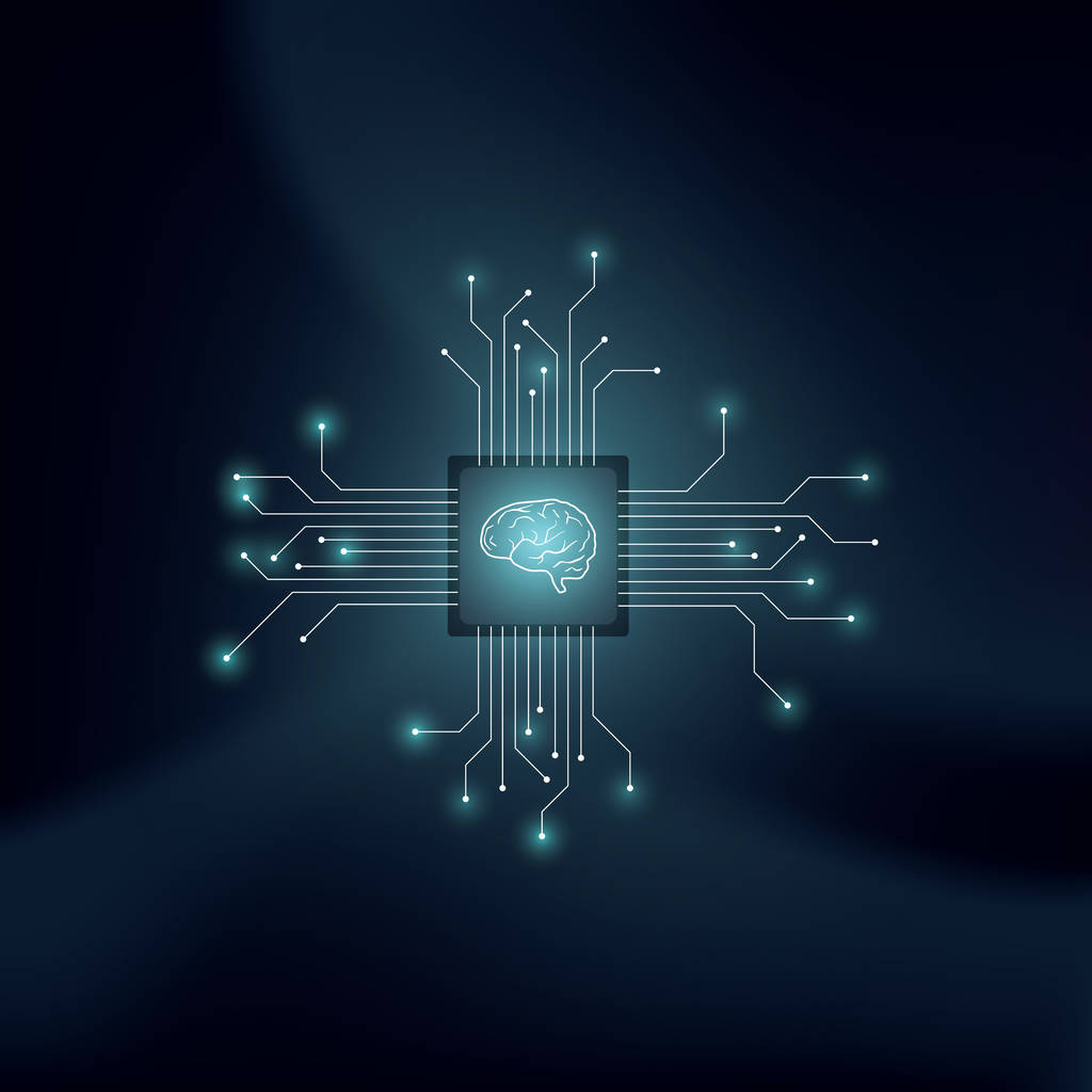 人工智能或 Ai 矢量概念与人类大脑的技术背景。机器学习、 神经网络、 编程、 未来科技概念的象