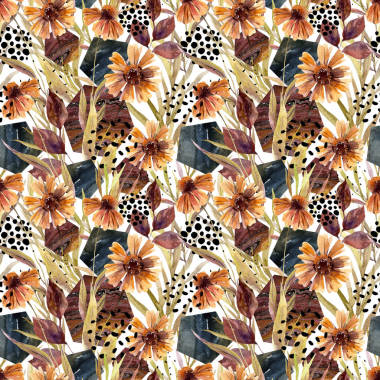 秋季水彩插花, 无缝花纹