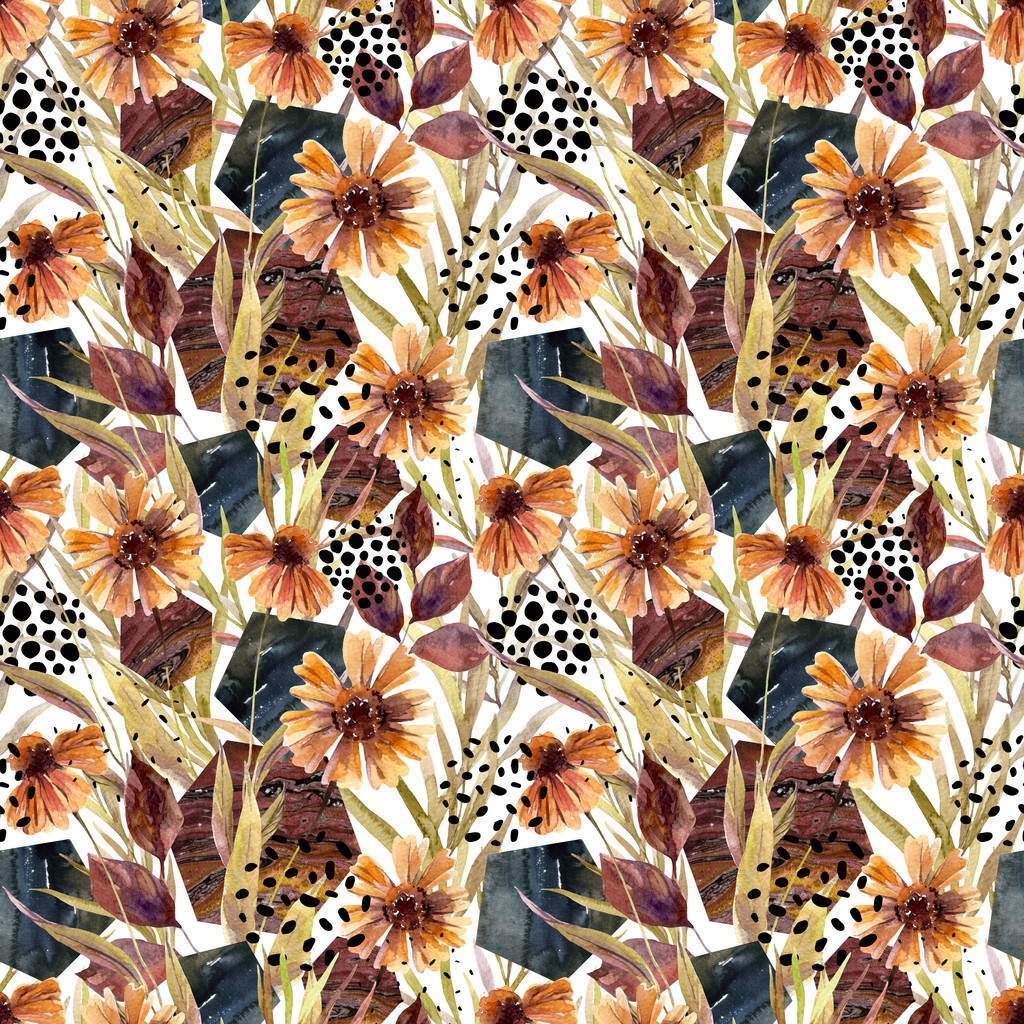 秋季水彩插花, 无缝花纹