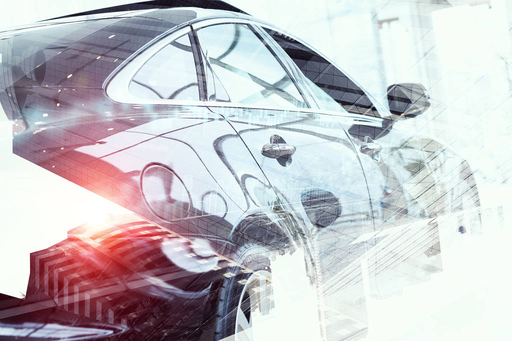 关闭的优雅的汽车。混合媒体图片