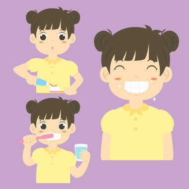 刷牙齒活動矢量集合的女孩圖片