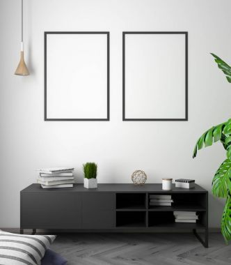 在内部，样机海报的现代设计 3d 图