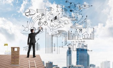 素描的商业计划的屋顶上的人