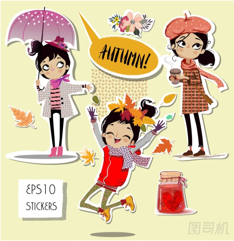 設(shè)置與可愛(ài)的秋天卡通女孩