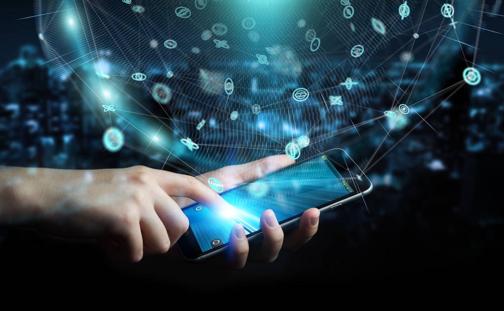 使用全息图数据数字领域 3d 渲染的商人 使用全息图数据数字领域 3d 渲染的商人