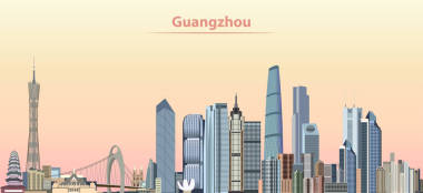 廣州城市天際線日出時(shí)的矢量圖