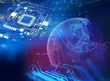 3d 渲染的未來(lái)派藍(lán)色電路板