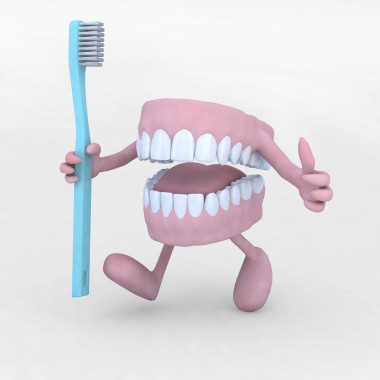 打开义齿卡通与武器、 腿和 tootbrush