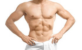 肌肉男子裹在毛巾, 白色背景