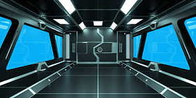 宇宙飞船暗室内与 3d 渲染