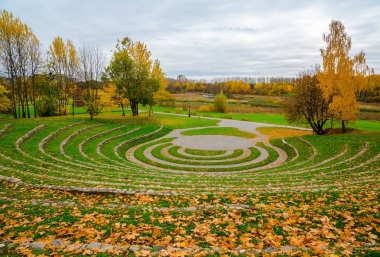 在公園里的金色秋天圖片