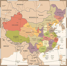 中国地图-复古矢量插画图片