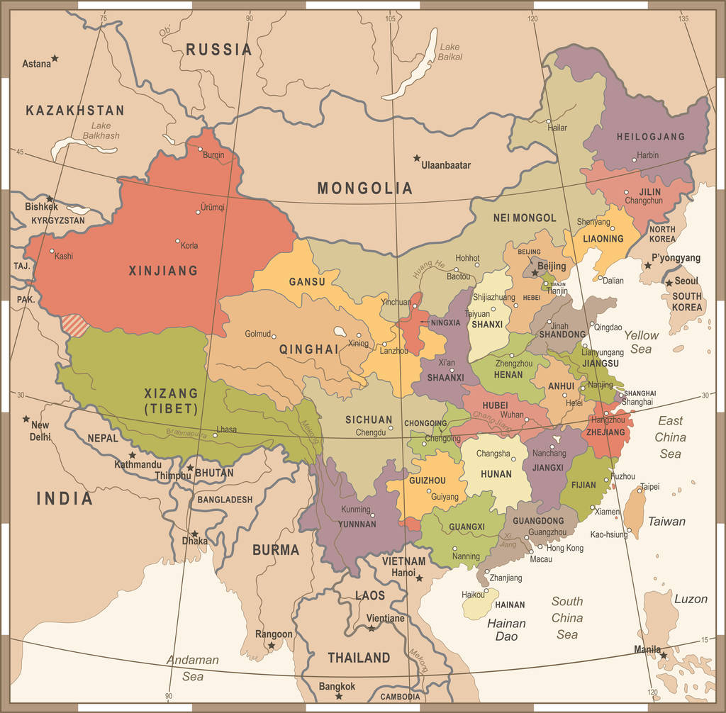 中国地图-复古矢量插画图片