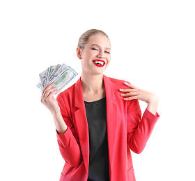 美元钞票的年轻女子图片