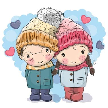 可愛的冬天圖可愛的男孩和女孩