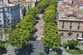 在巴塞罗那的 La rambla 大道上的顶视图
