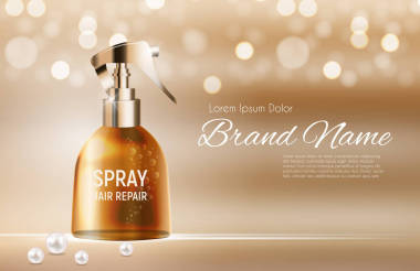 設(shè)計(jì)的頭發(fā)修復(fù)噴霧化妝品產(chǎn)品廣告或模板雜志背景。3d 的現(xiàn)實(shí)載體 Iillustration