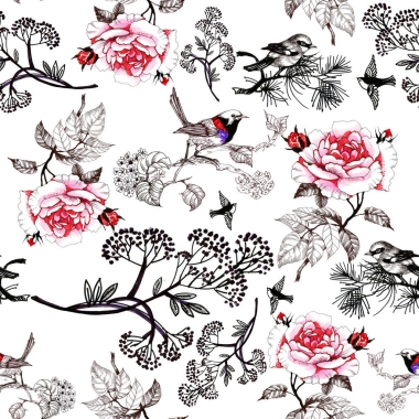 花卉图案与鸟
