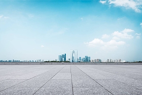 空心砖地板和城市景观 图片