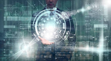 商人手持虛擬屏幕 