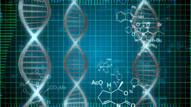 蓝网格上的 Dna 图图片
