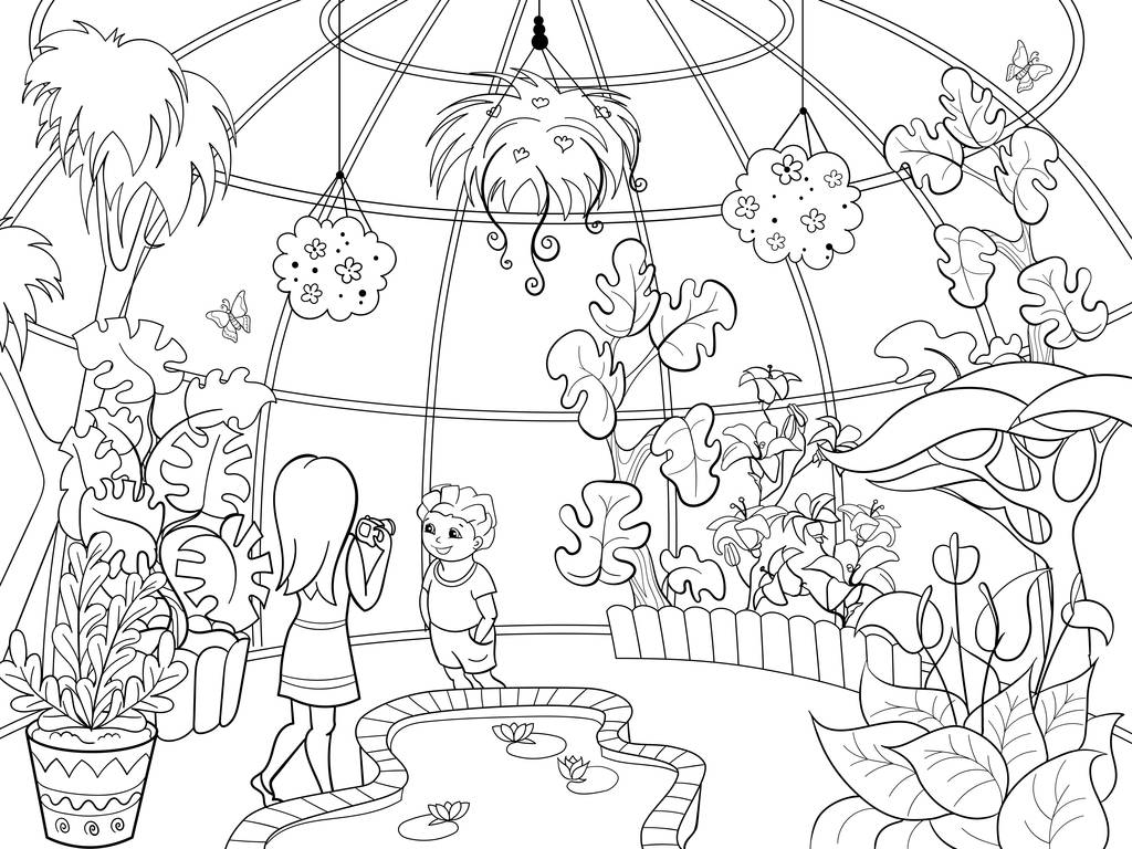 植物园卡通光栅插图