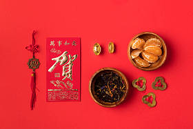 中国装饰品和柑橘图片